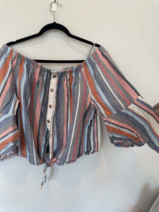 MLLE Tops - MLLE Off The Shoulder Striped Button Front Tie Hem Blouse 2X